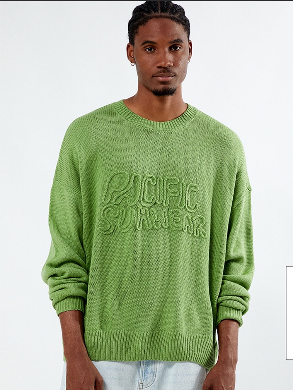 Pacific Sunwear Green Crewneck open Knit sweater